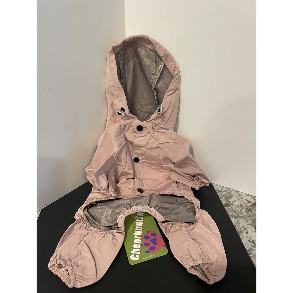 NWT Cheerhunting Reflective Dog Raincoat With Hood Size Small Pink And Gray